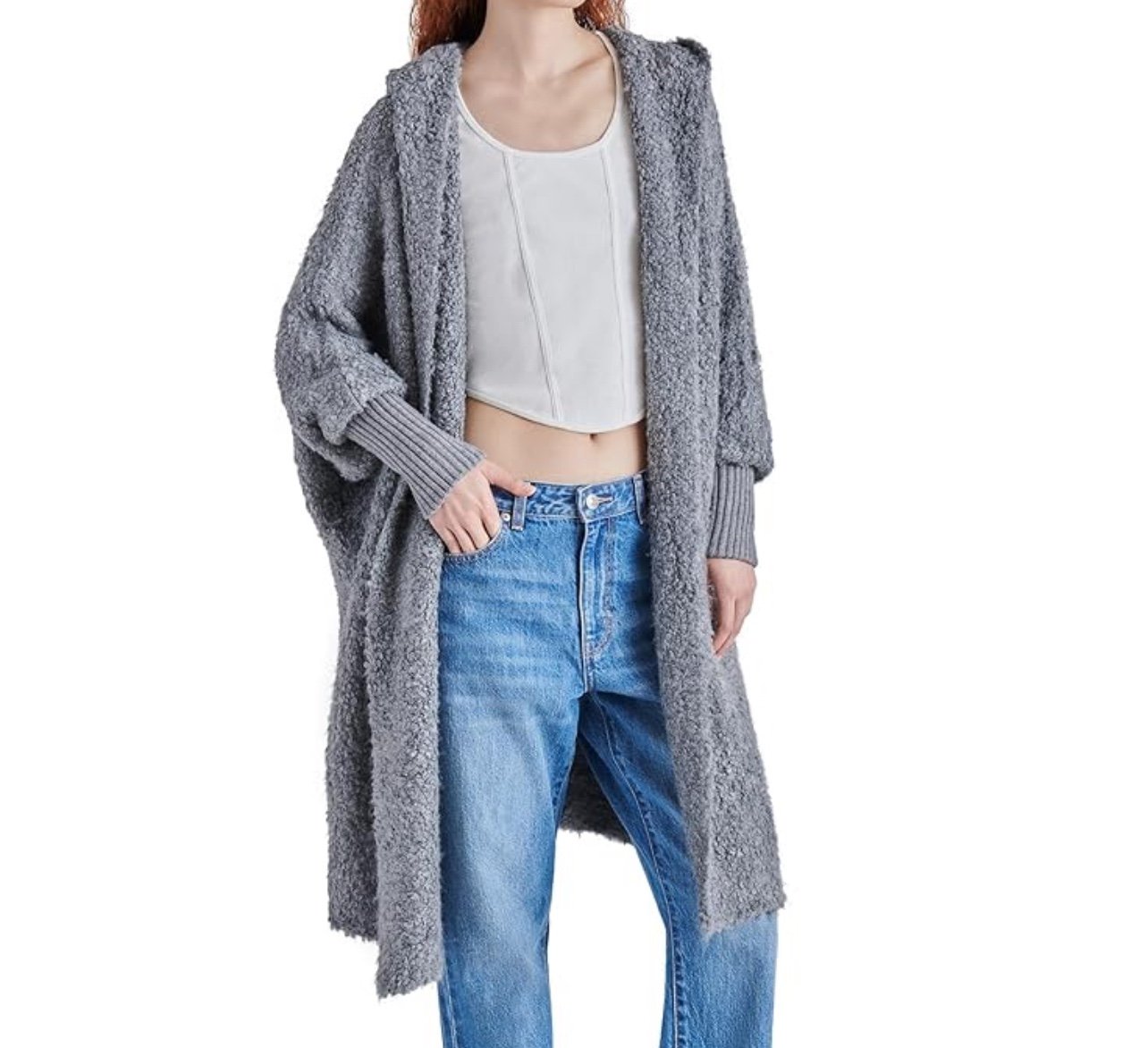 STEVE MADDEN DELSEY HOODED SWEATER CARDIGAN COAT GRAY WOMENS SIZE SMALL