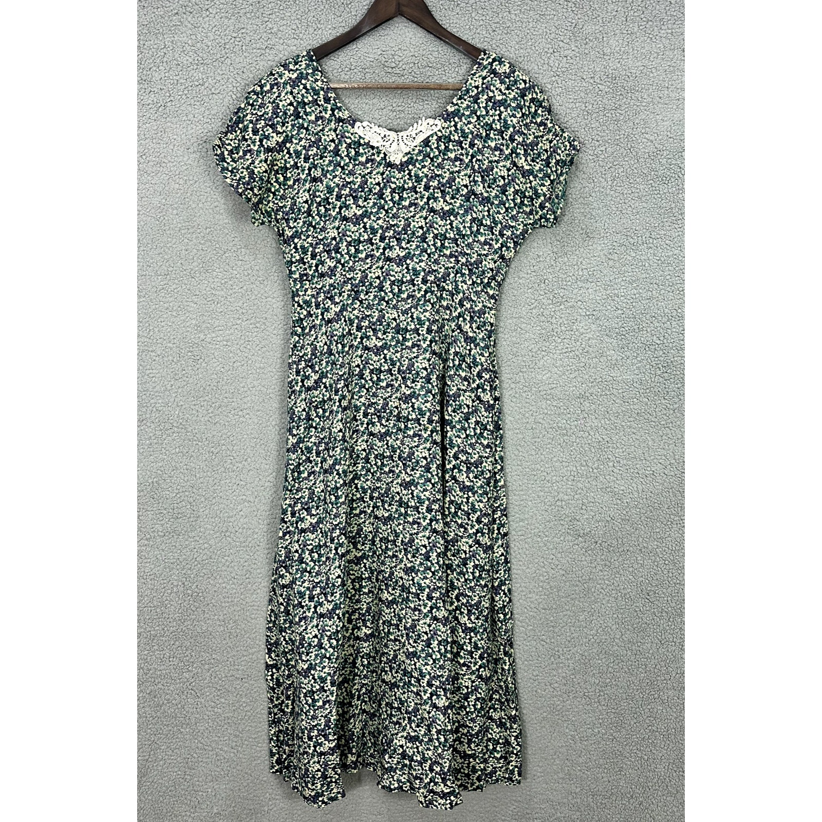 Vintage All That Jazz Floral Maxi Dress 11/12 Blue Short Sleeve Cottage Boho 70s