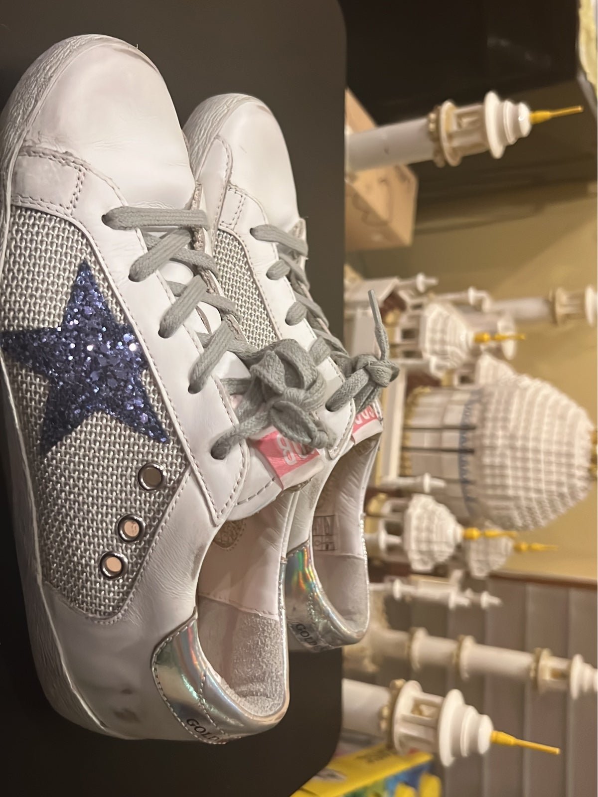 Golden Goose Superstar White Captain Blue Glitter' size 36