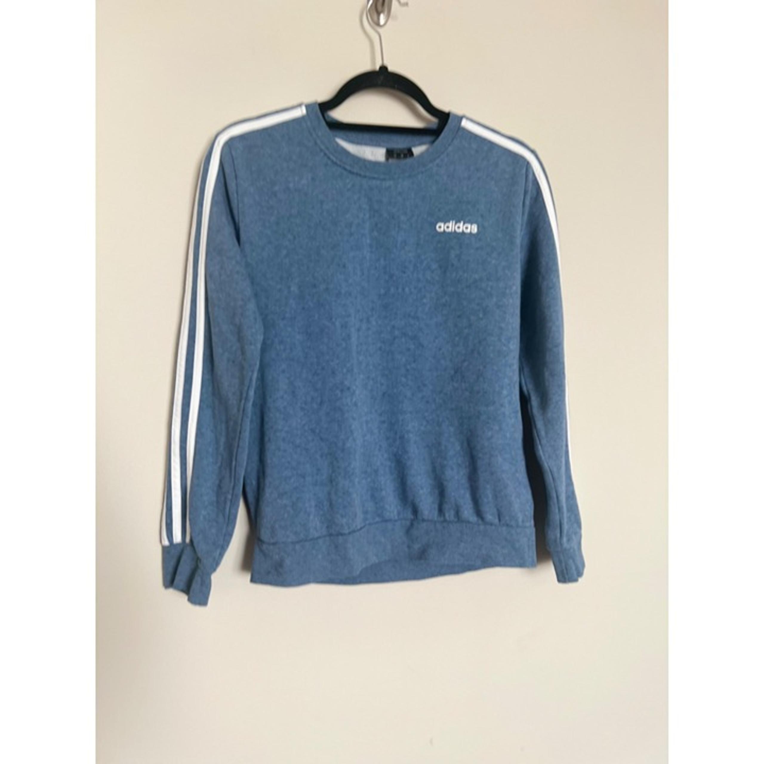 Adidas Light Blue Striped Sleeve Sweatshirt - Size Medium
