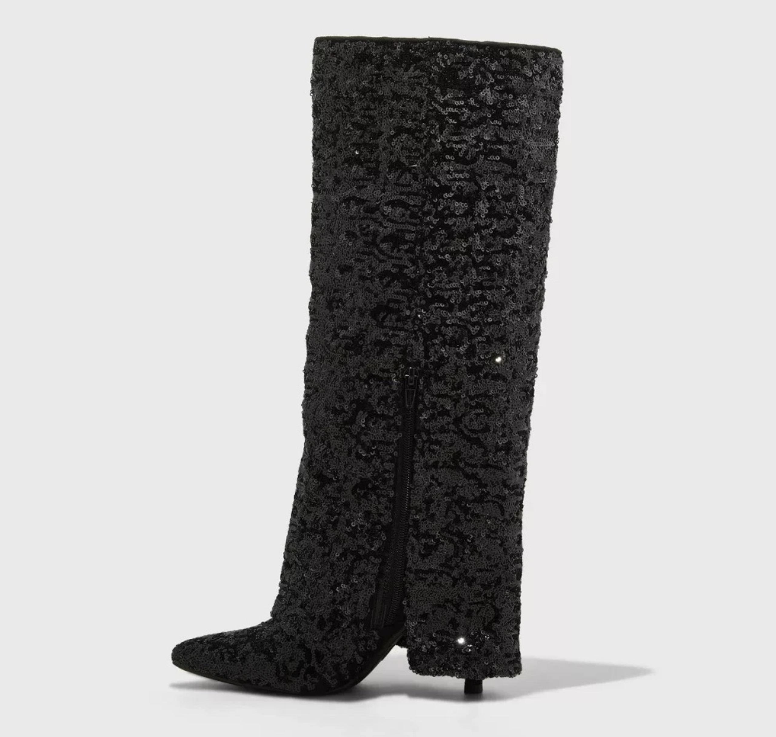 Women's Abba Sequin Foldover Tall Boots - A New Day Black 8

Embellished with bl