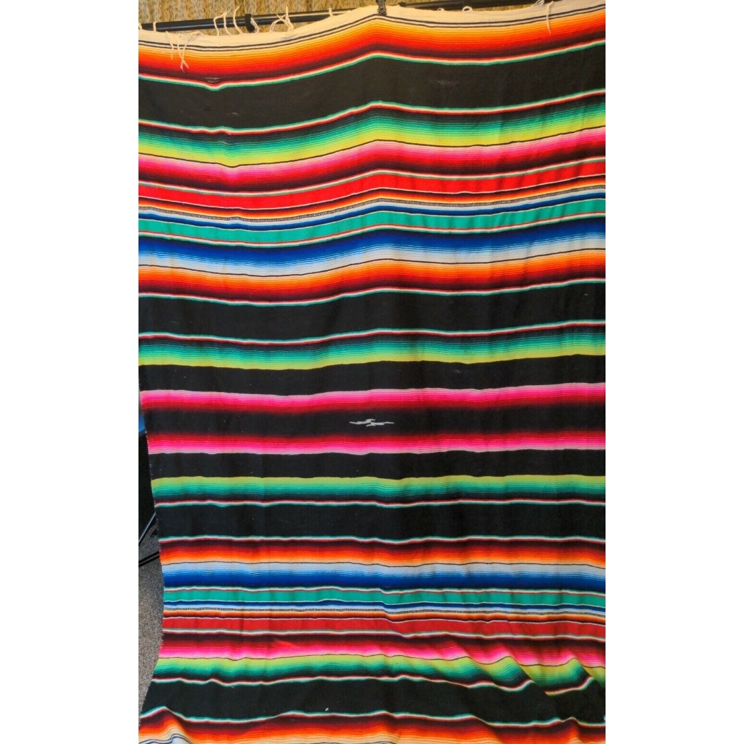 Vintage Mexican multicolored Blanket with fringe 57 × 88 Beautiful