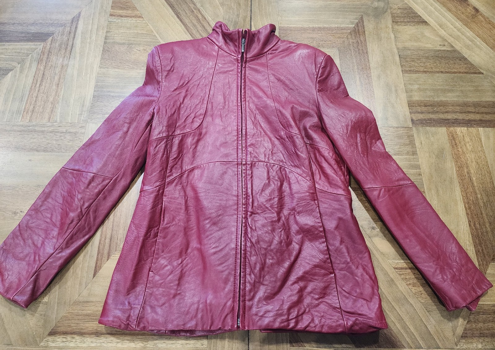 Kenneth Cole Reaction Women's Red Genuine Leather Jacket, Large, Zip Front