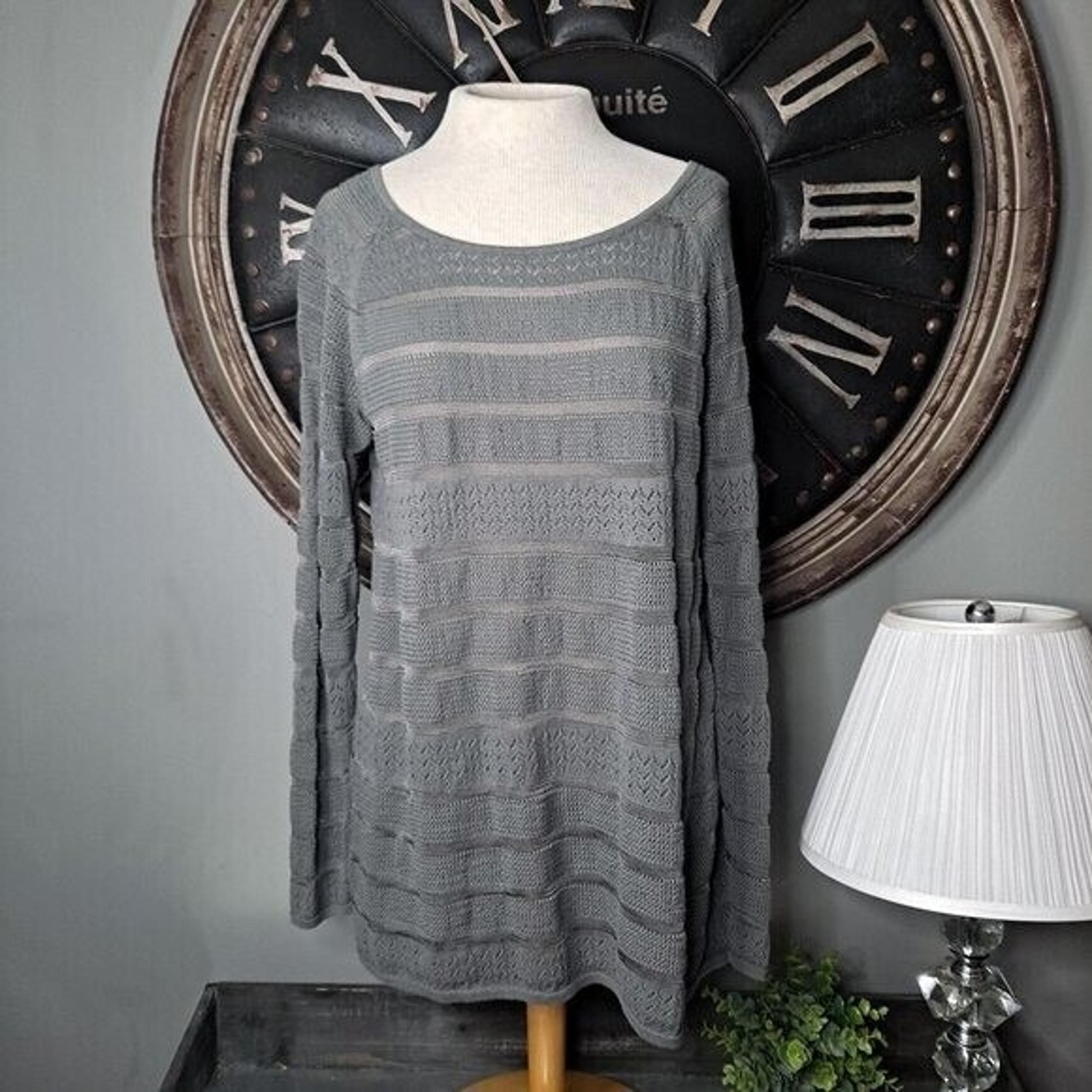 Tommy Bahama Open Knit Long Sleeve Shirt Grey Pullover Medium
