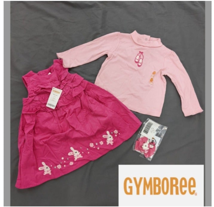 NWT Gymboree pink bunny ballerina corduroy dress turtleneck top hair clip 18-24m