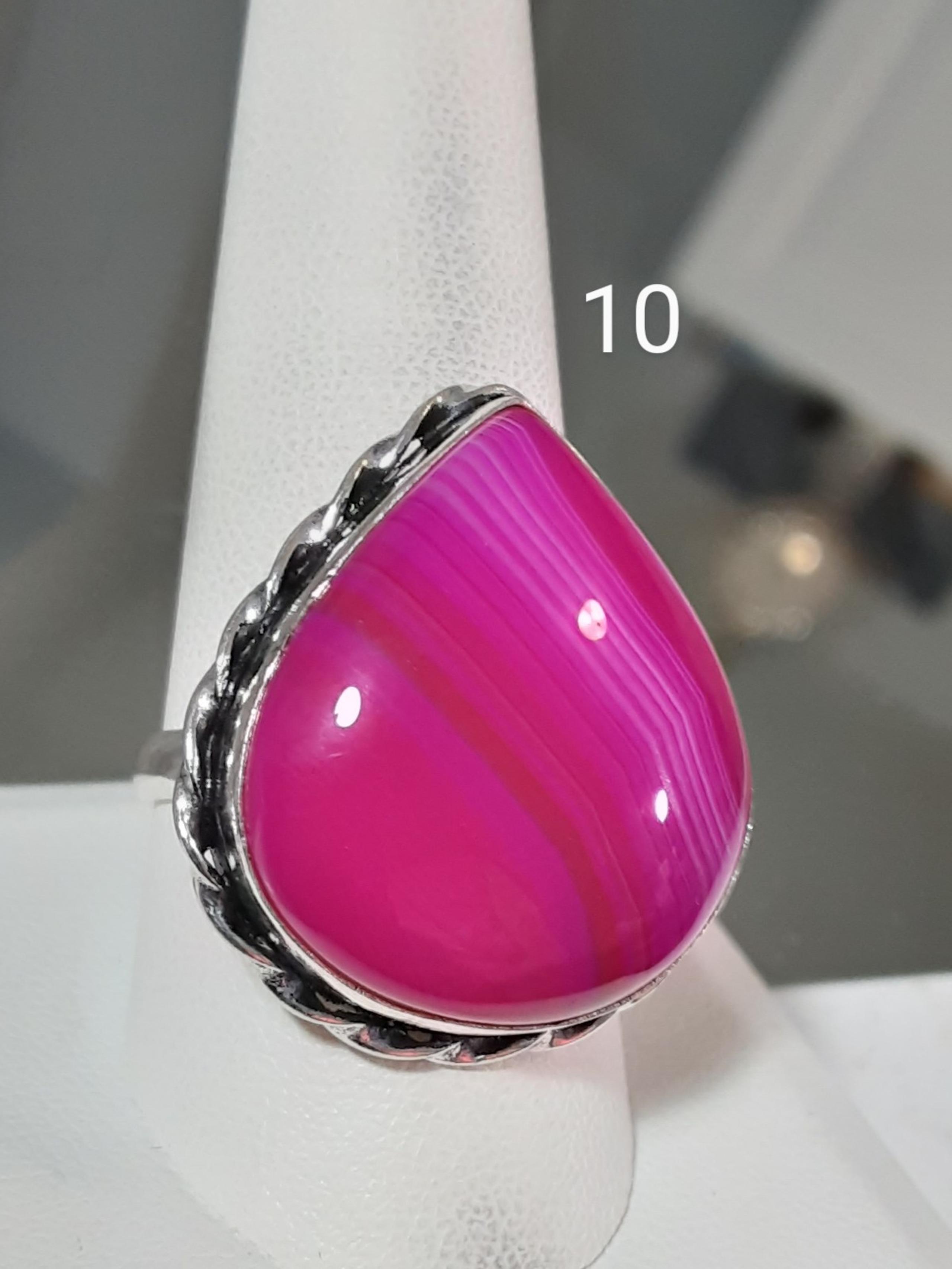 Lace Agate Crystal Cabochon .925 Ring 10.5 "Wild Fuschia"