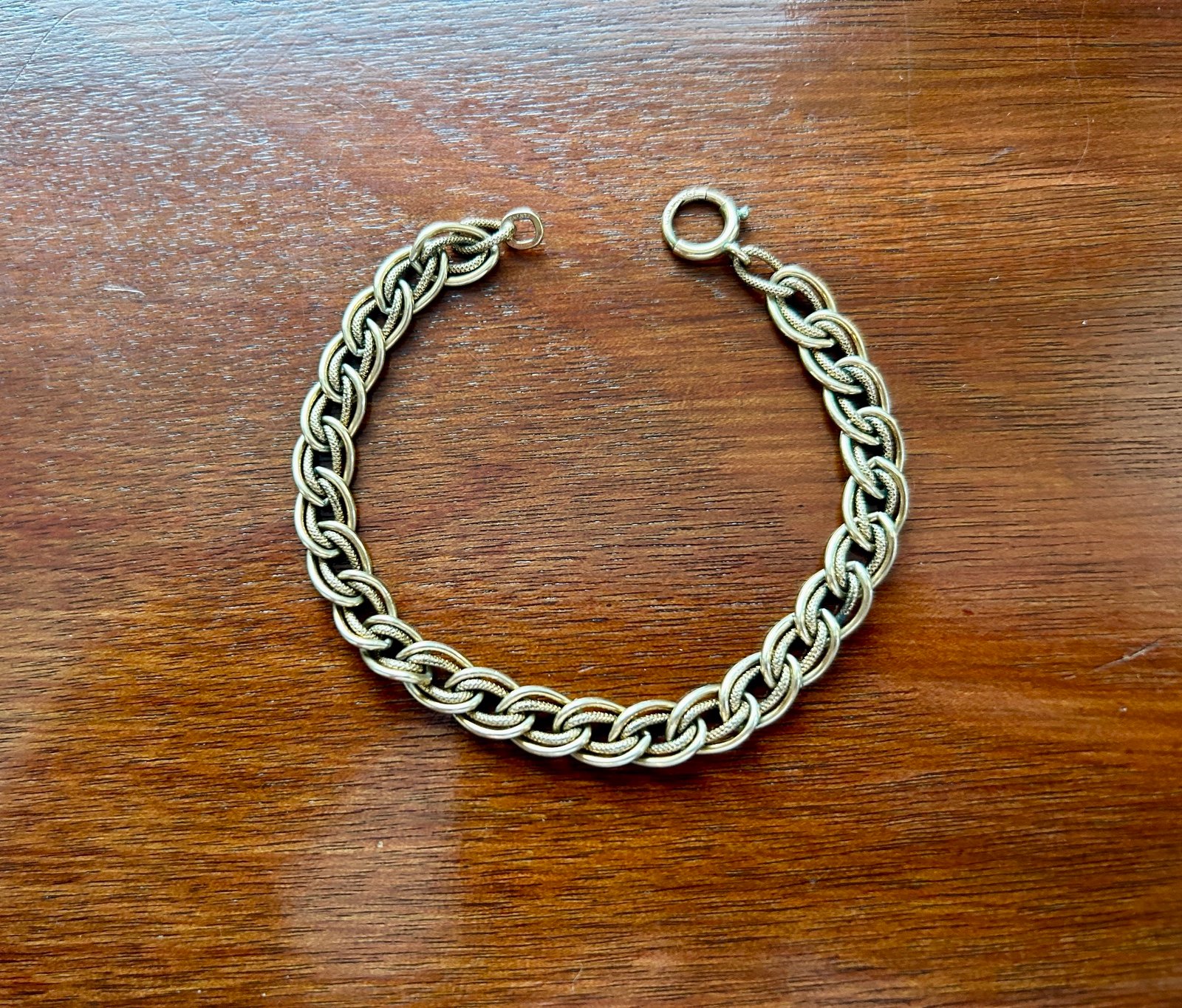 Vintage 1/20 12k Gold Filled Bracelet Textured Double Link 7.25 Long