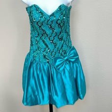 Scarlett Nite Vintage Sequined Bow Teal Turquoise Cocktail Prom Dress size 7/8