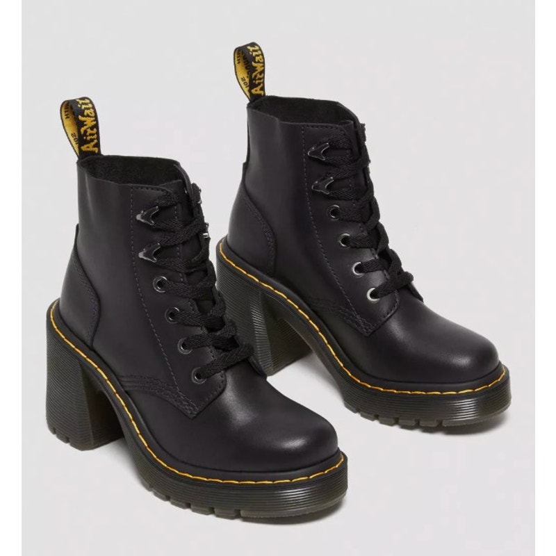Dr. Martens Docs Jesy Black Boots Sendal Leather Size 5 NIB Lace Up Flared Heel