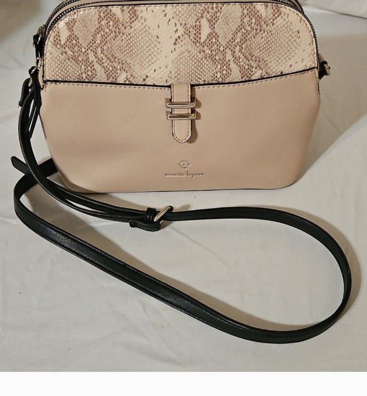 Nanette Lepore beige with snakeskin crossbody bag