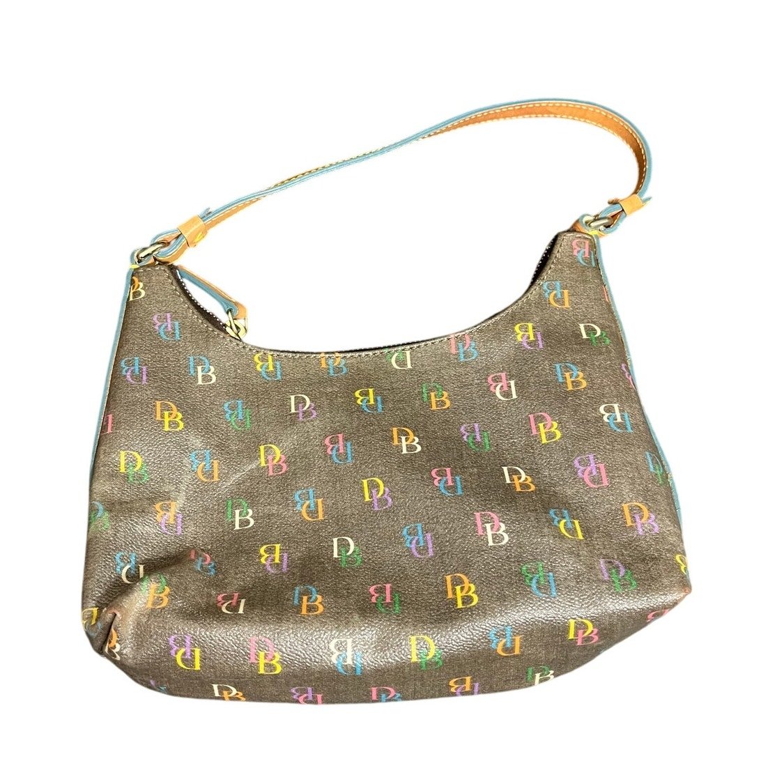 Y2K Vintage Dooney Bourke Rainbow Logo Coated Canvas Small Shoulder Bag Zip
