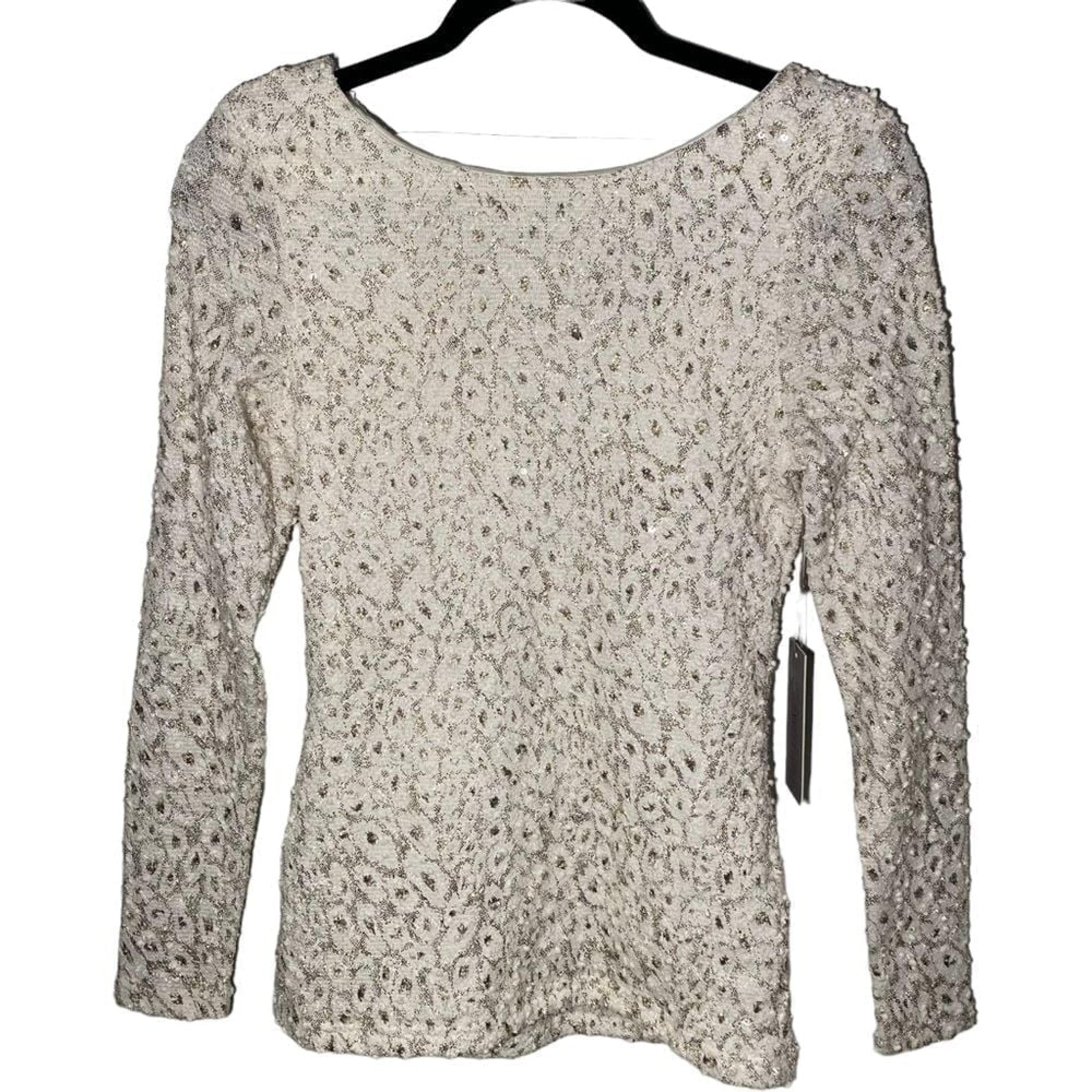 Jennifer Lopez Small Ivory Gold Sparkle Sequin Embellished Popcorn Knit Top