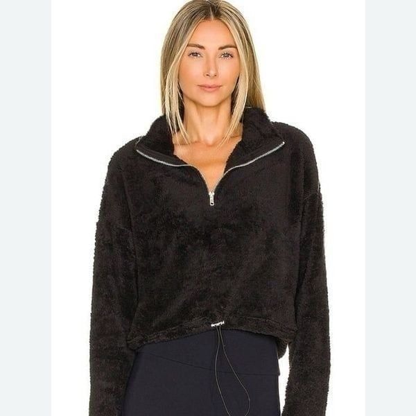Onzie sweatshirt Womens one size sherpa pullover Black Cozy quarter Zip Faux Fur