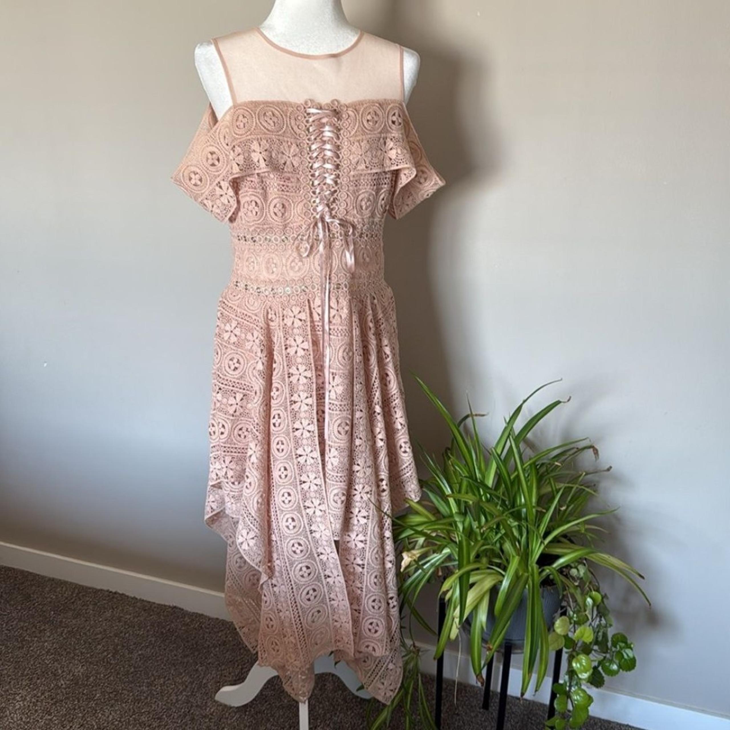 Venus NWOT Lace Nude Women’s Dress Sz 14 punk cottagecore fairy summer boho Tan