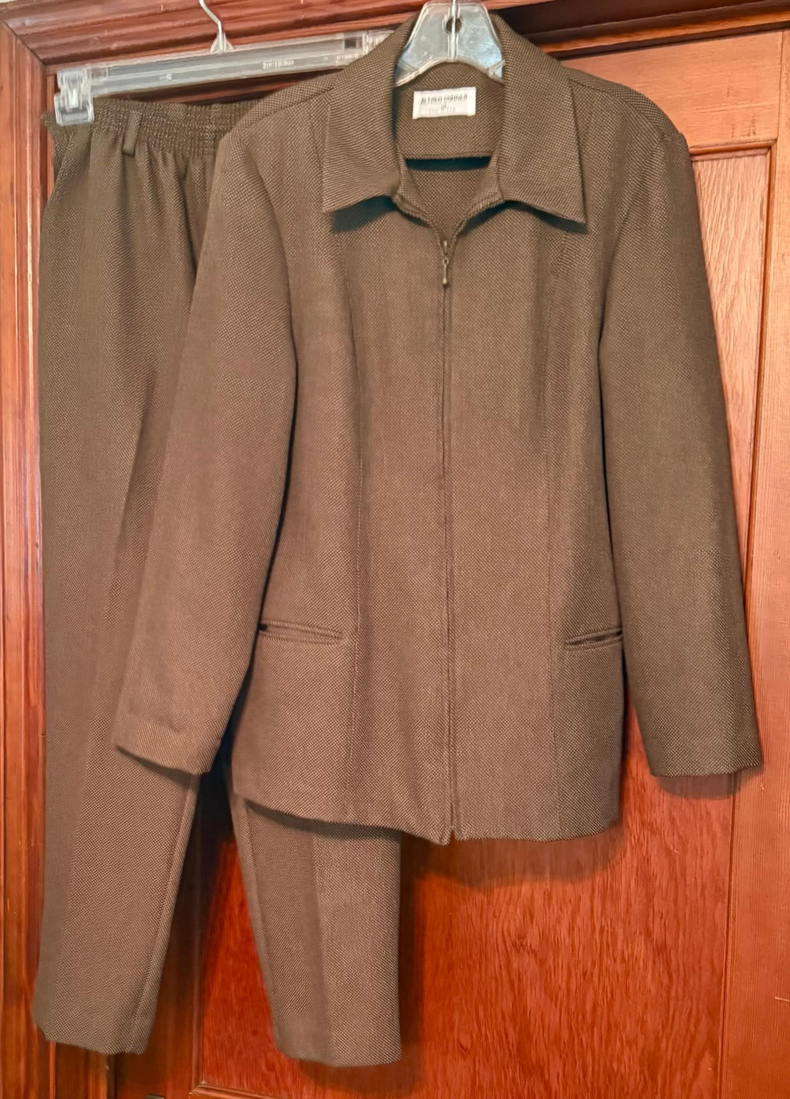 Alfred Dunner 2 piece career pants suit zip blazer jacket brown tweed Women’s 12