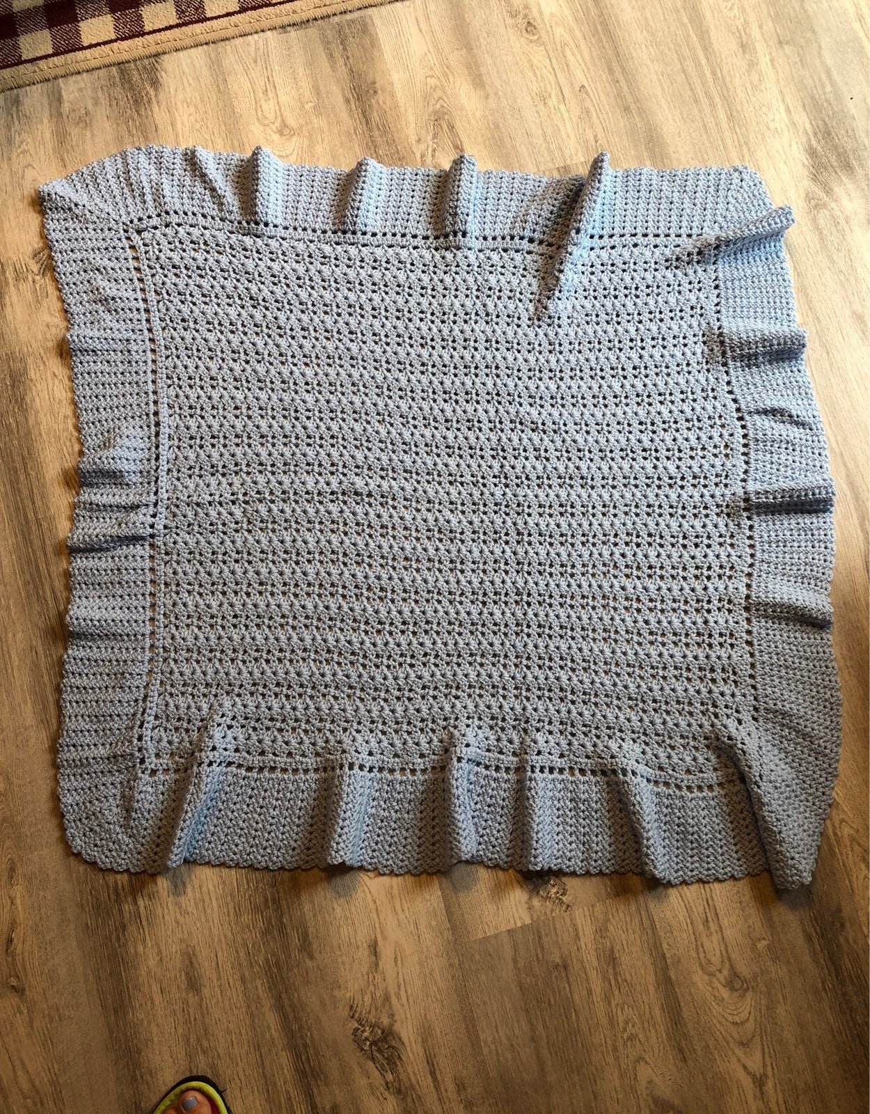 Handmade baby blue crochet baby blanket