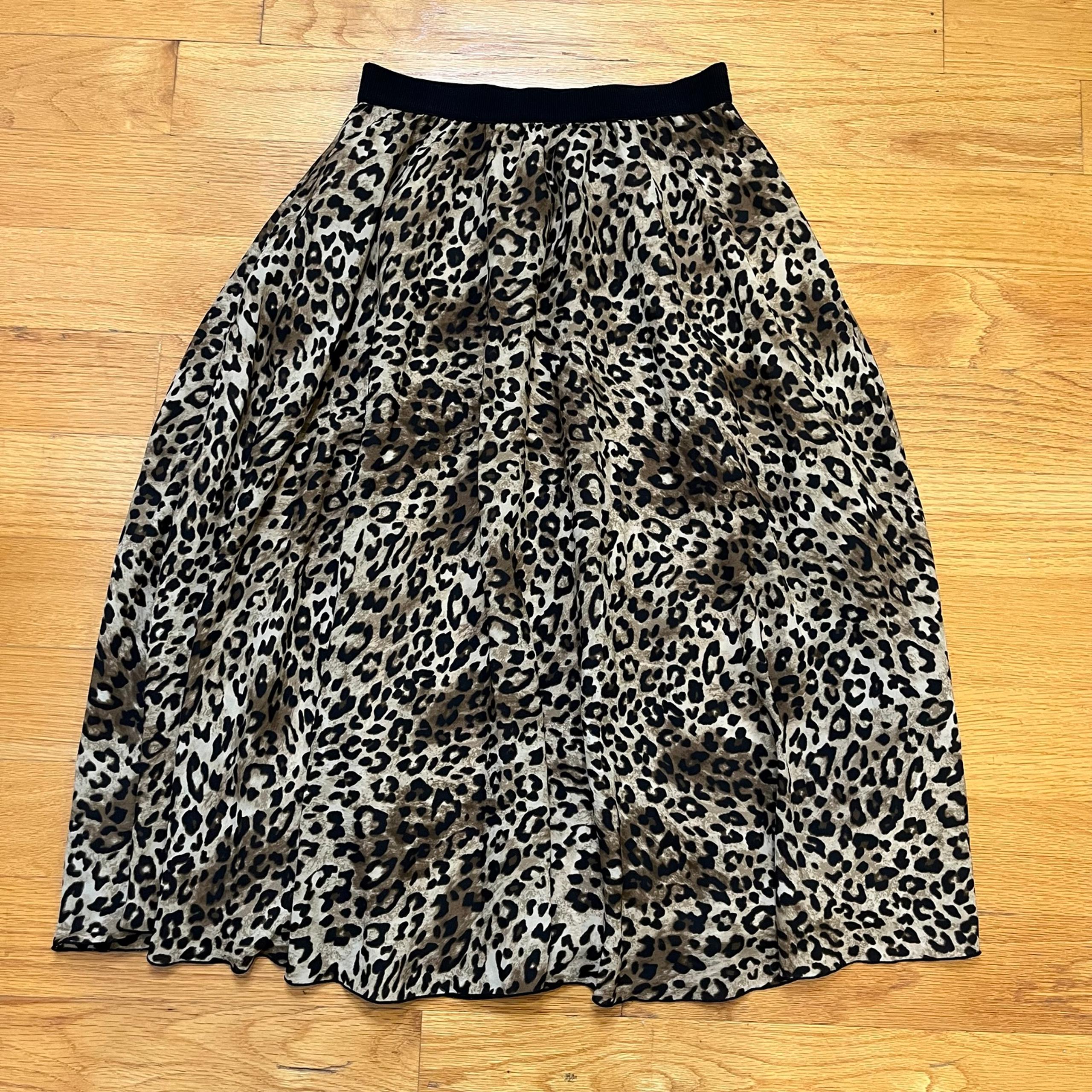 H&M Women’s Pleated Leopard Print Midi Skirt Bohemian Flowy Brown Black Size 4
