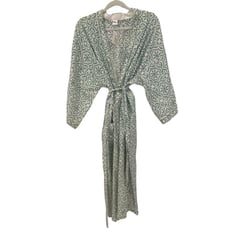 Pacific and Rose White and Green Kimono Robe 100% Cotton One Size
