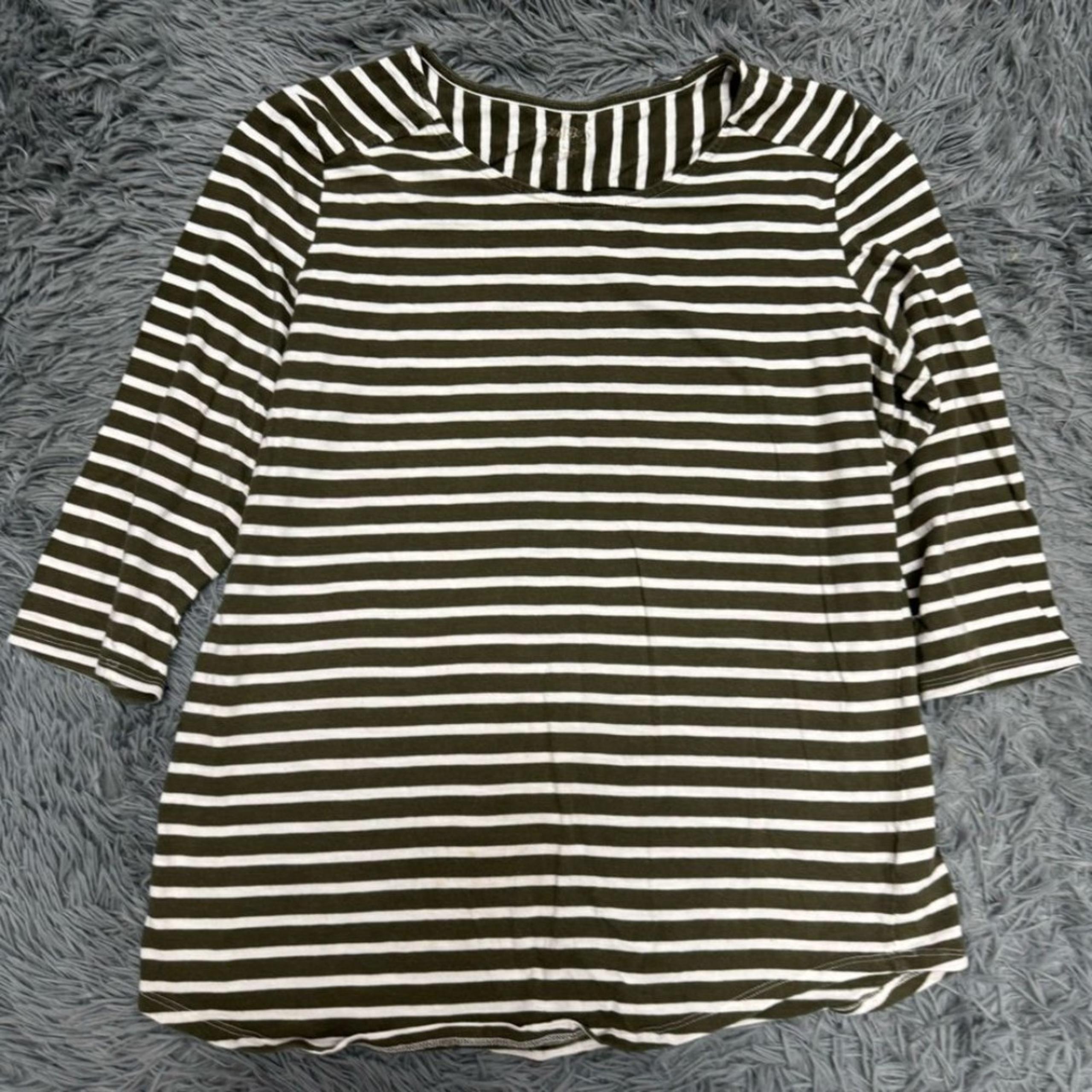 Coral Bay Green White Striped Quarter Sleeve Shirt Size Large