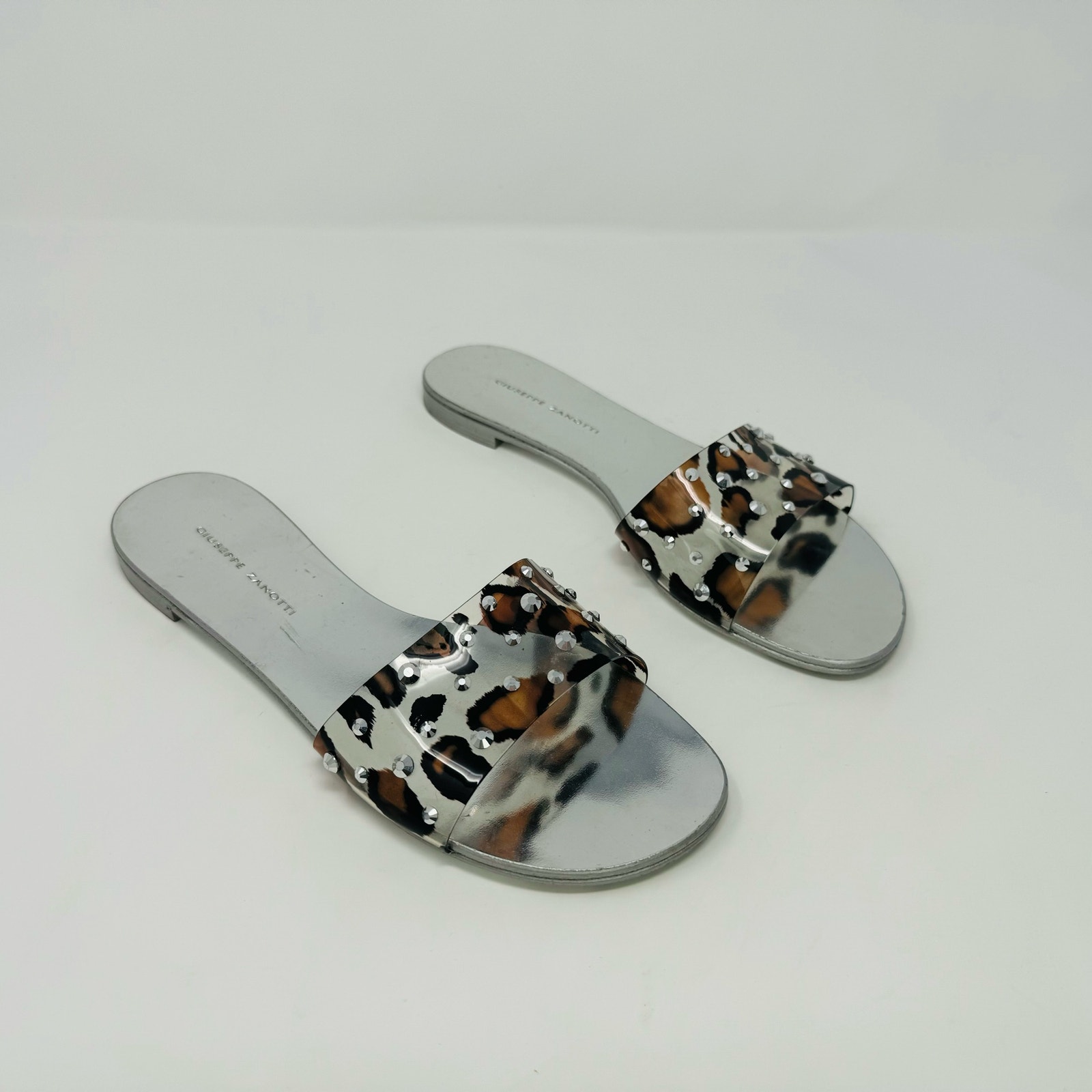 Giuseppe Zanotti-Roll 10 Vinyl Sandal-Clear Leopard Studded Slide-Size 7
