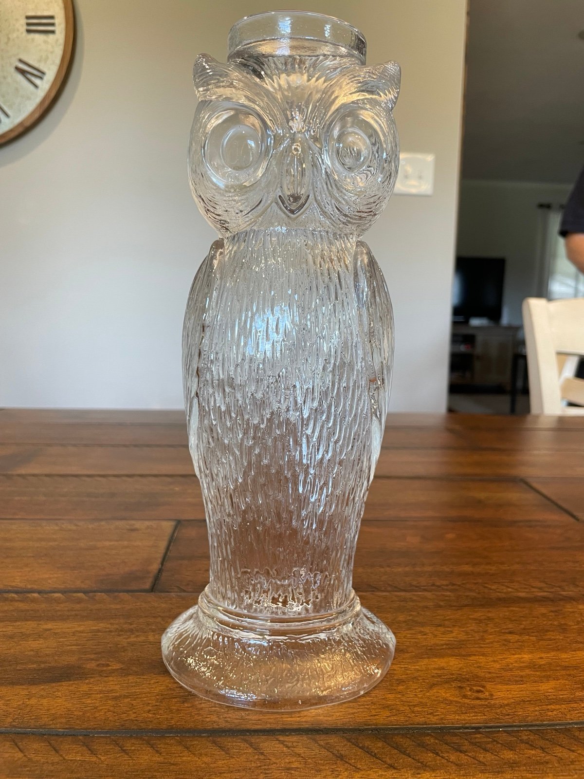 Vintage MCM Clear Glass Figural Owl Candle Holder 11 Art Glass