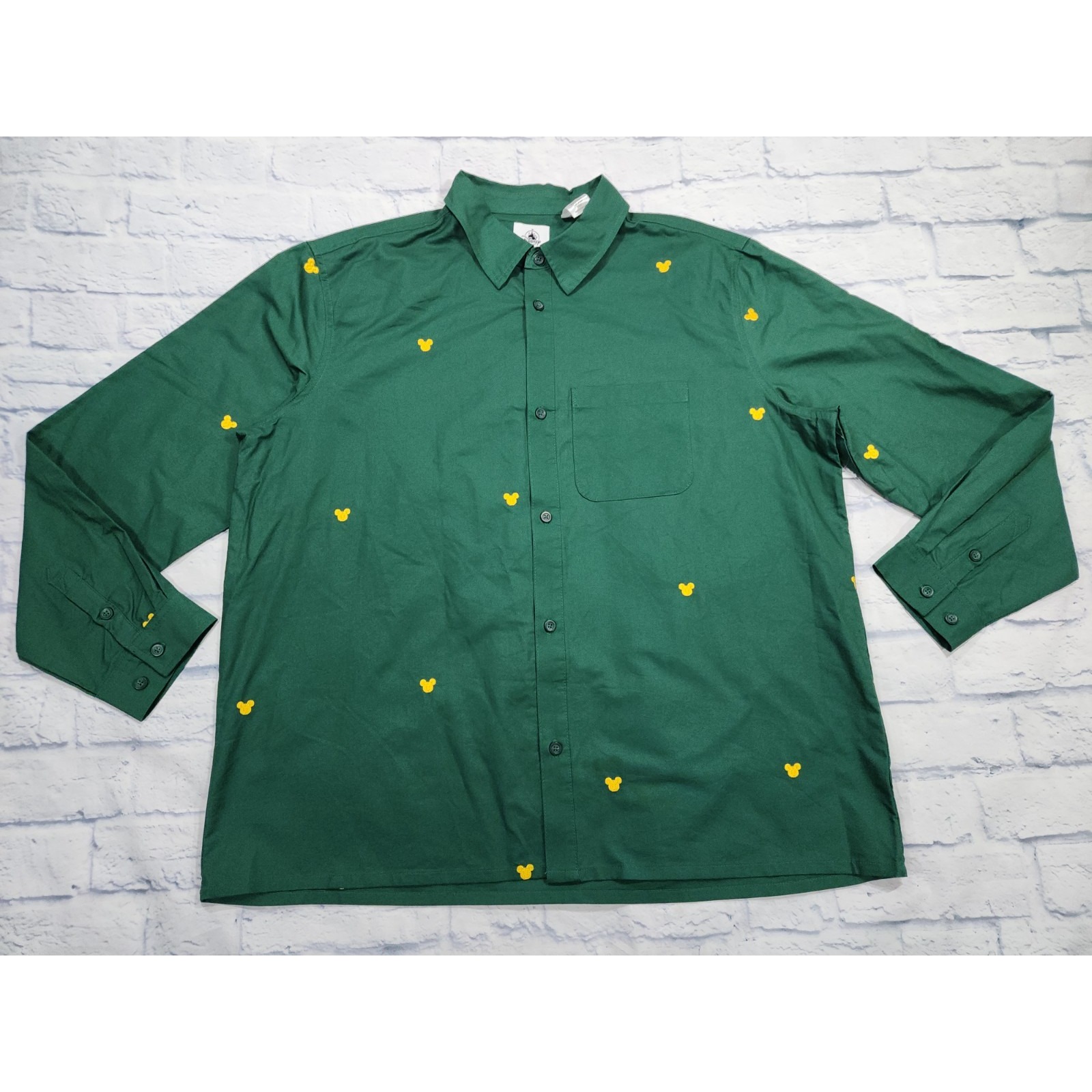 Disney Shirt MENS XXL Green Gold Mickey Mouse Holiday Icon Button Up