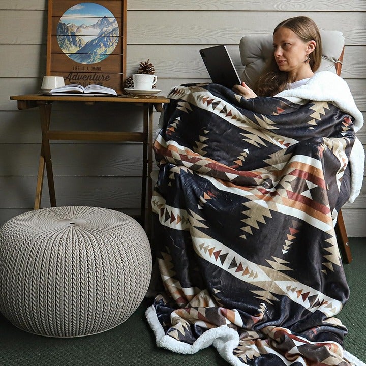 Aztec Sherpa Throw Blanket, Camping Outdoor g45