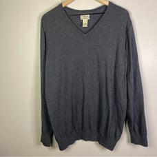 LL Bean Tall cotton cashmere V neck sweater large tall LT navy blue
