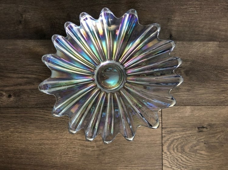 Federal Glass Co Celestial Starburst Iridescent Carnival Glass Clear Glass Bow
