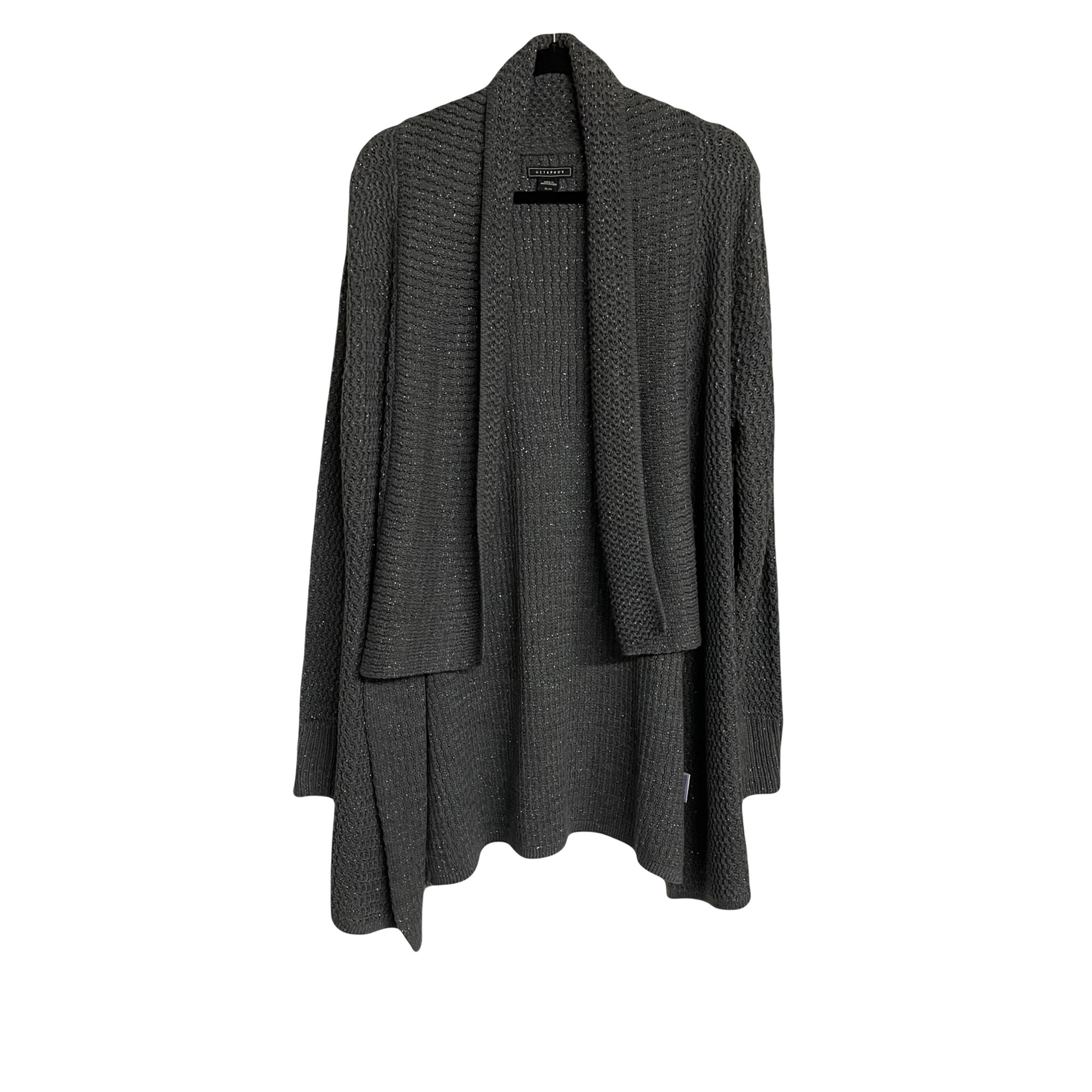 Metaphor ladies open cardigan. Gray with flecks of silver rolled collar size XL