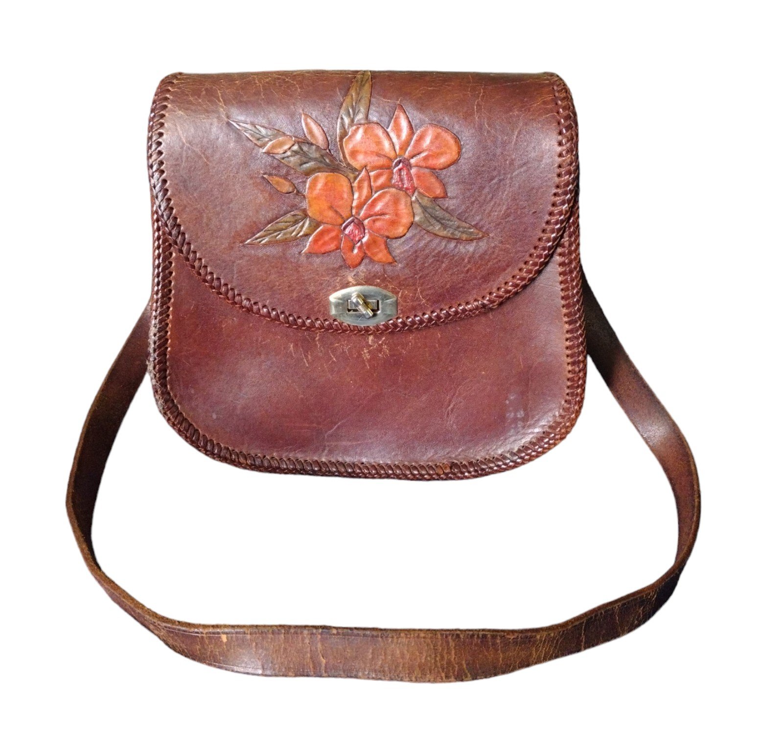 Genuine Leather Floral Tooled Purse