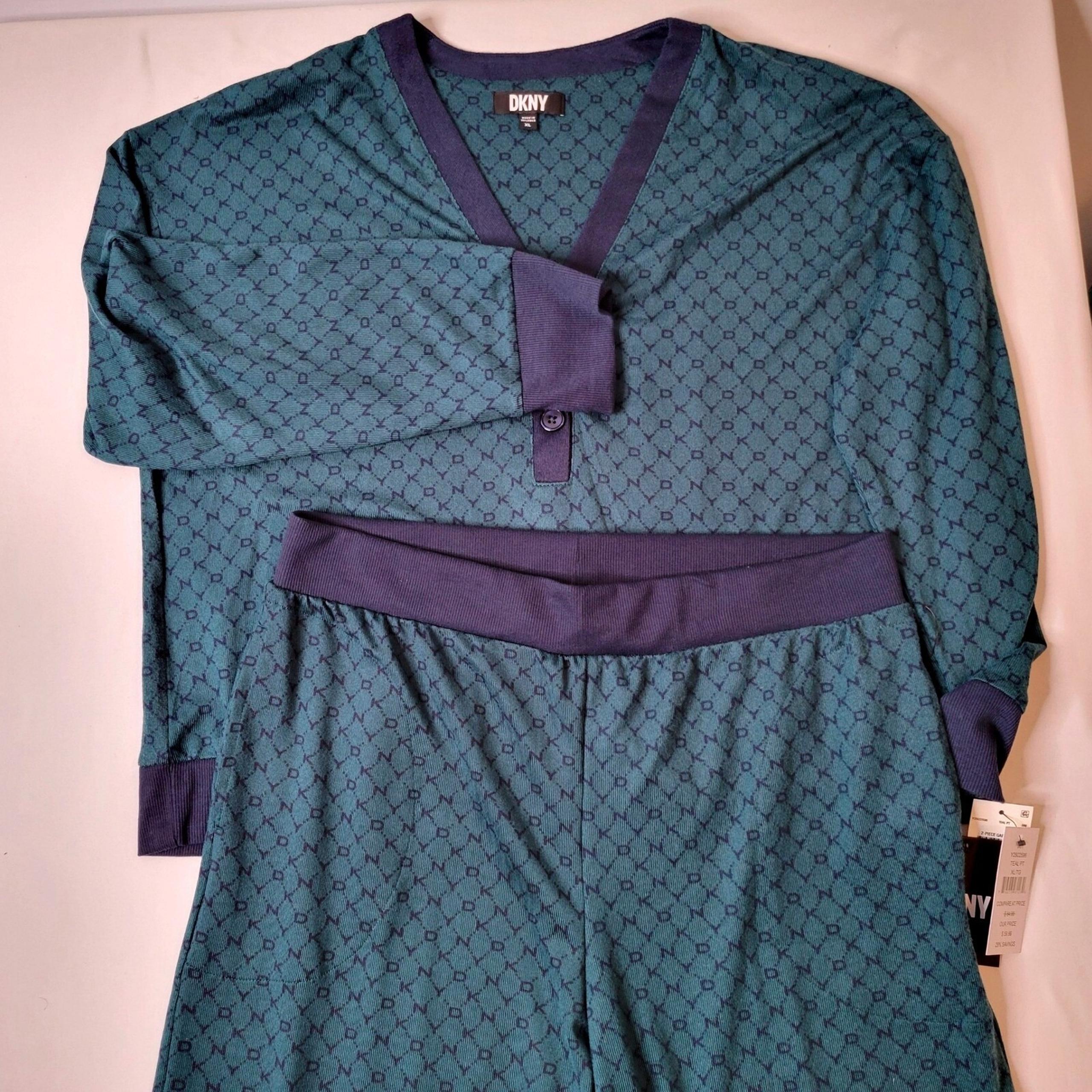 DKNY Pajama Set Sleepwear Loungewear Two-Piece Top & Pants XL Grandma Chic Trave