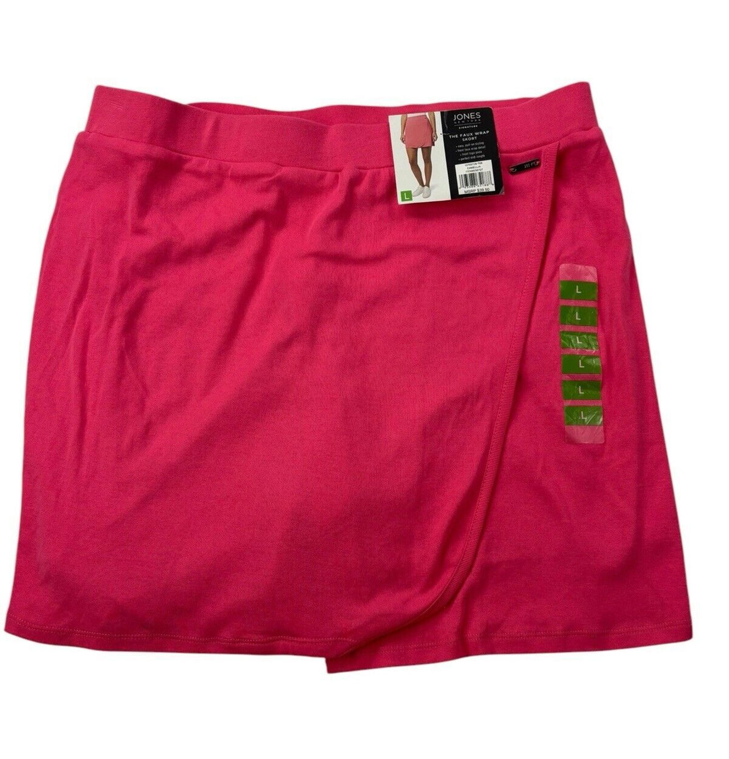 NEW Jones New York The Faux Wrap Skort Women L Large Pink Workout Elastic Skirt