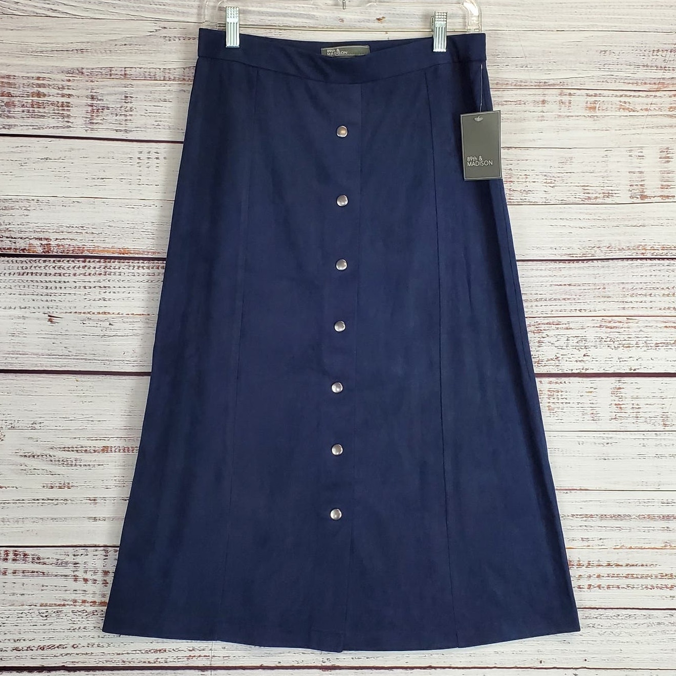 Retro 89th & Madison NY Slip on Dark Navy Blue Midi Skirt Velour Soft Sz S NWT