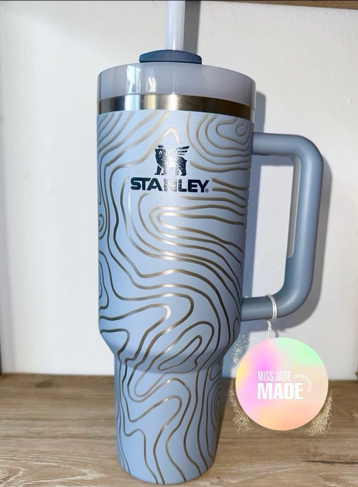 40oz Chambray Stanley Cup Tumbler CUSTOM ENGRAVED (Swirl Themed Design)