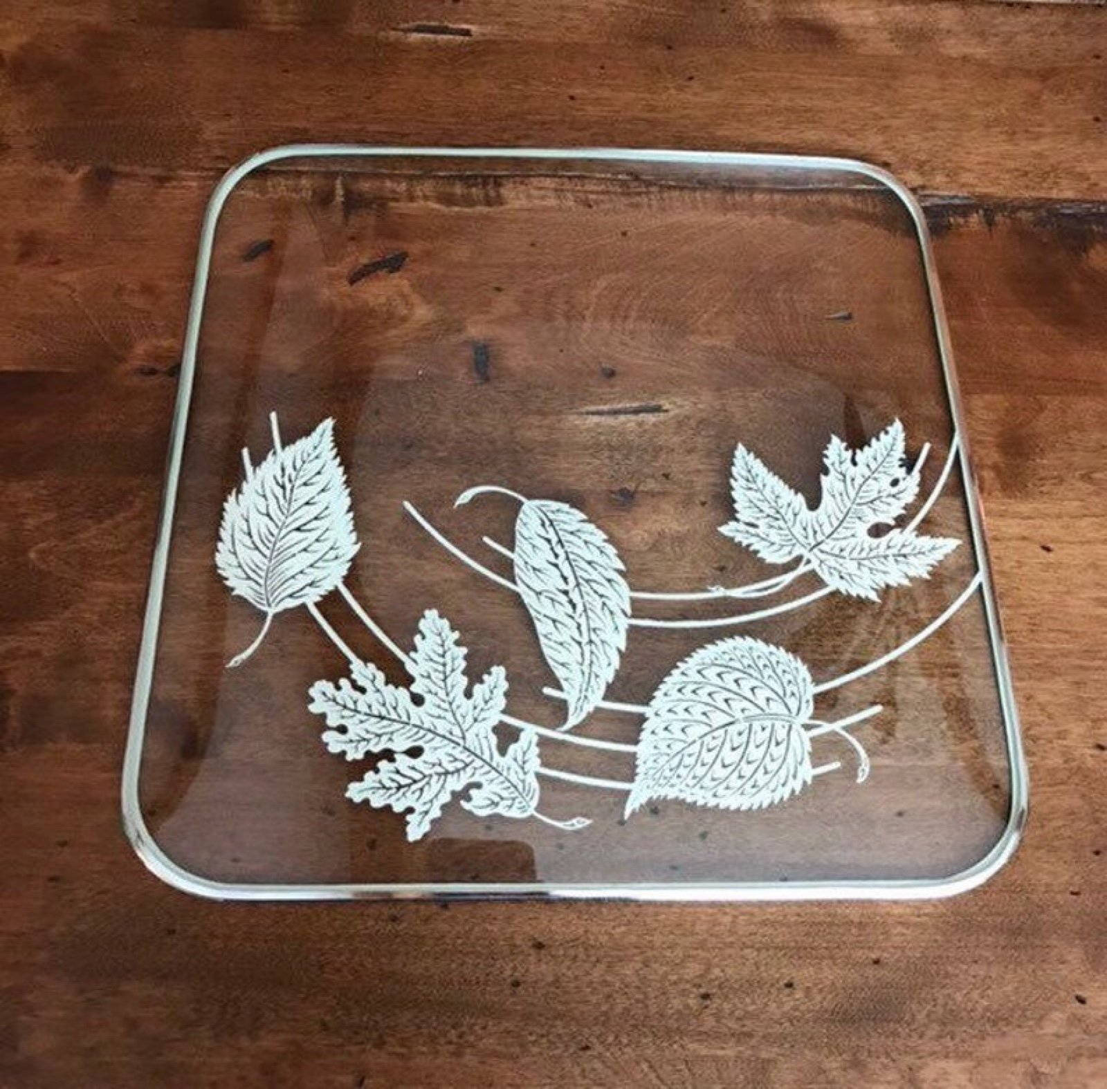 MCM Silver City Vintage Bent Glass Serving Platter. Forest Pattern. Rare