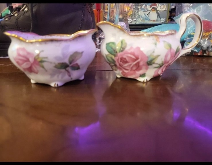 Vintage Berkeley Rose Royal Stafford Bone China Creamer and Sugar Set England