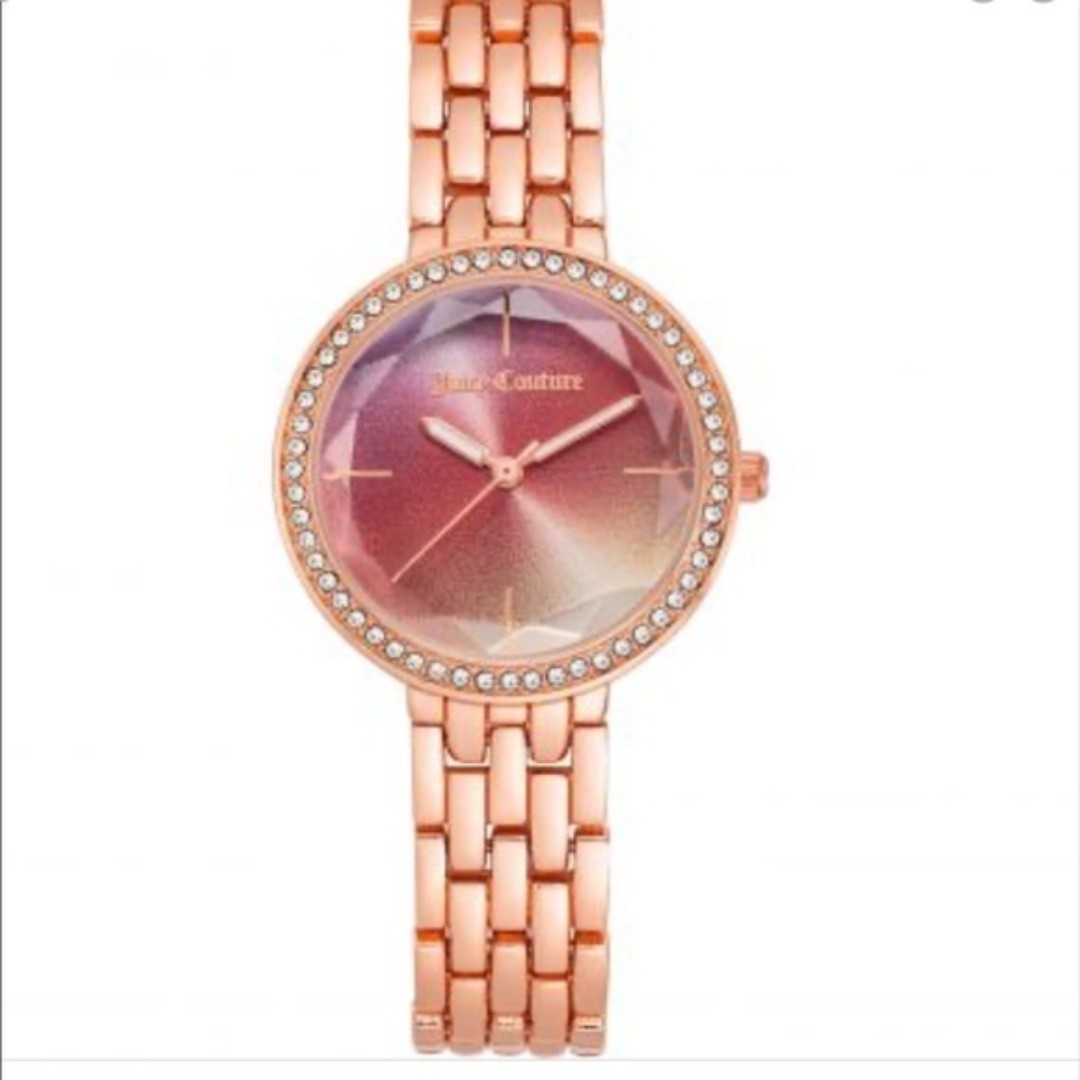 Juicy Couture Black Label Rose Gold Crystal Bezel Round Bracelet Watch