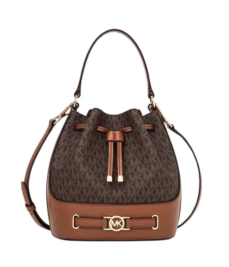 Michael Kors Reed Medium Belted Bucket Messenger Bag in Brown Signature NWT