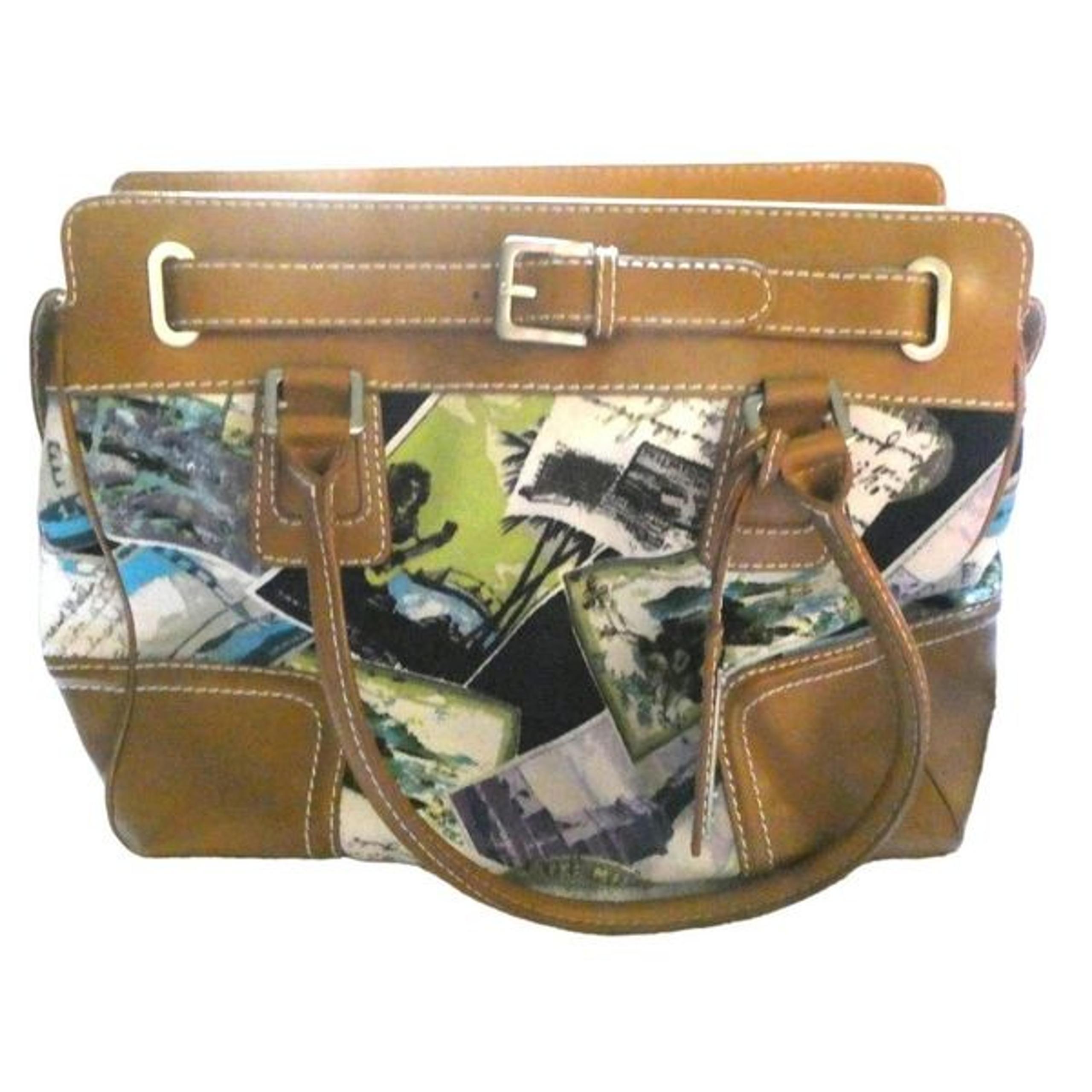 Talbots Postcard Resort Cruise Wear Canvas Leather Purse Bag Satchel Handbag