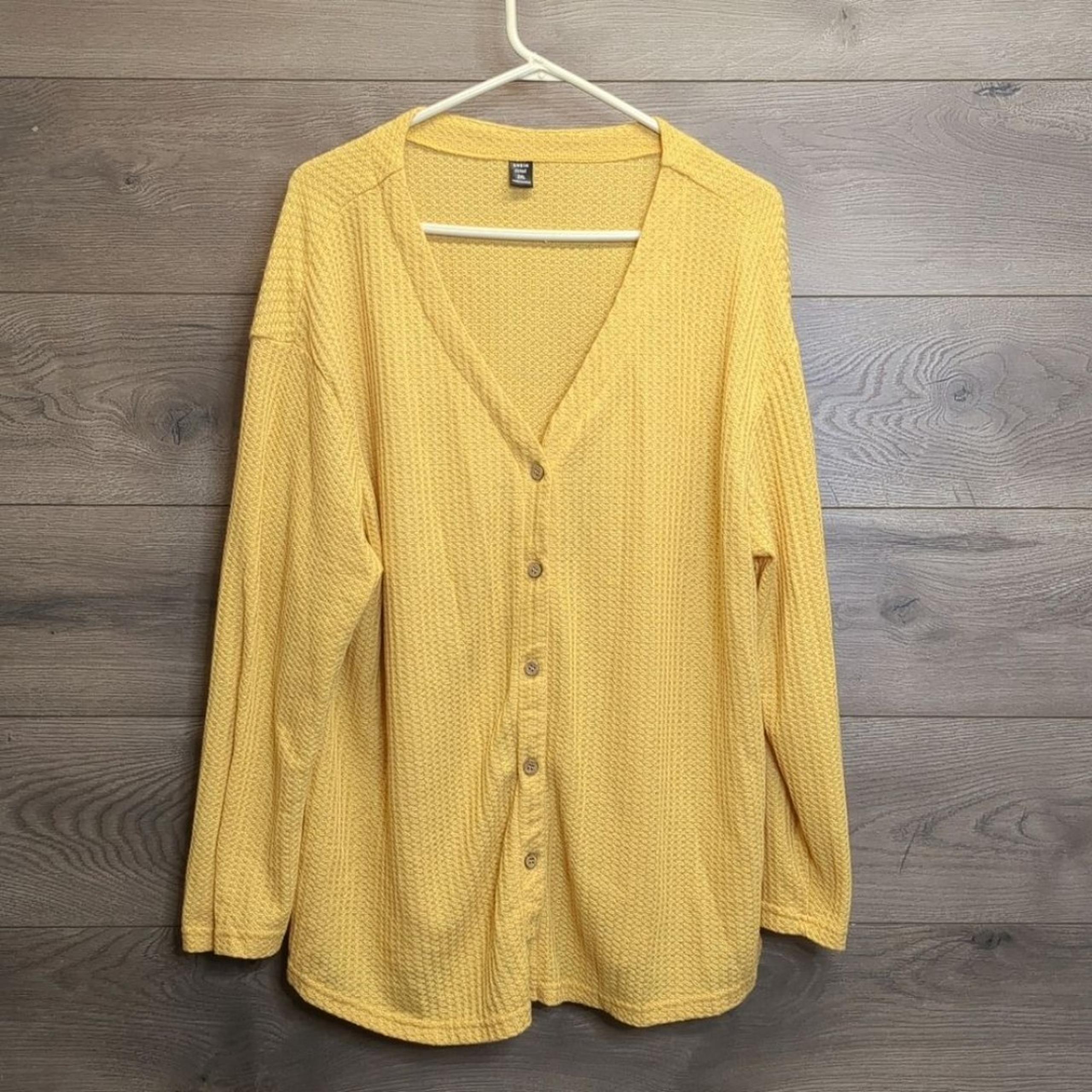 Shein Button Cardigan Sweater Yellow Gold Women's Plus Size 2X