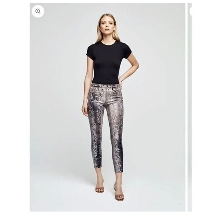 NWT L'AGENCE Margot High Rise Skinny Jean in Pink/Black Snakeskin