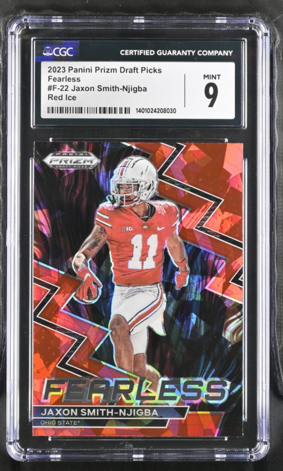 2023 panini prizm draft picks fearless #F-22 Jaxon Smith-njiba red ice graded 9
