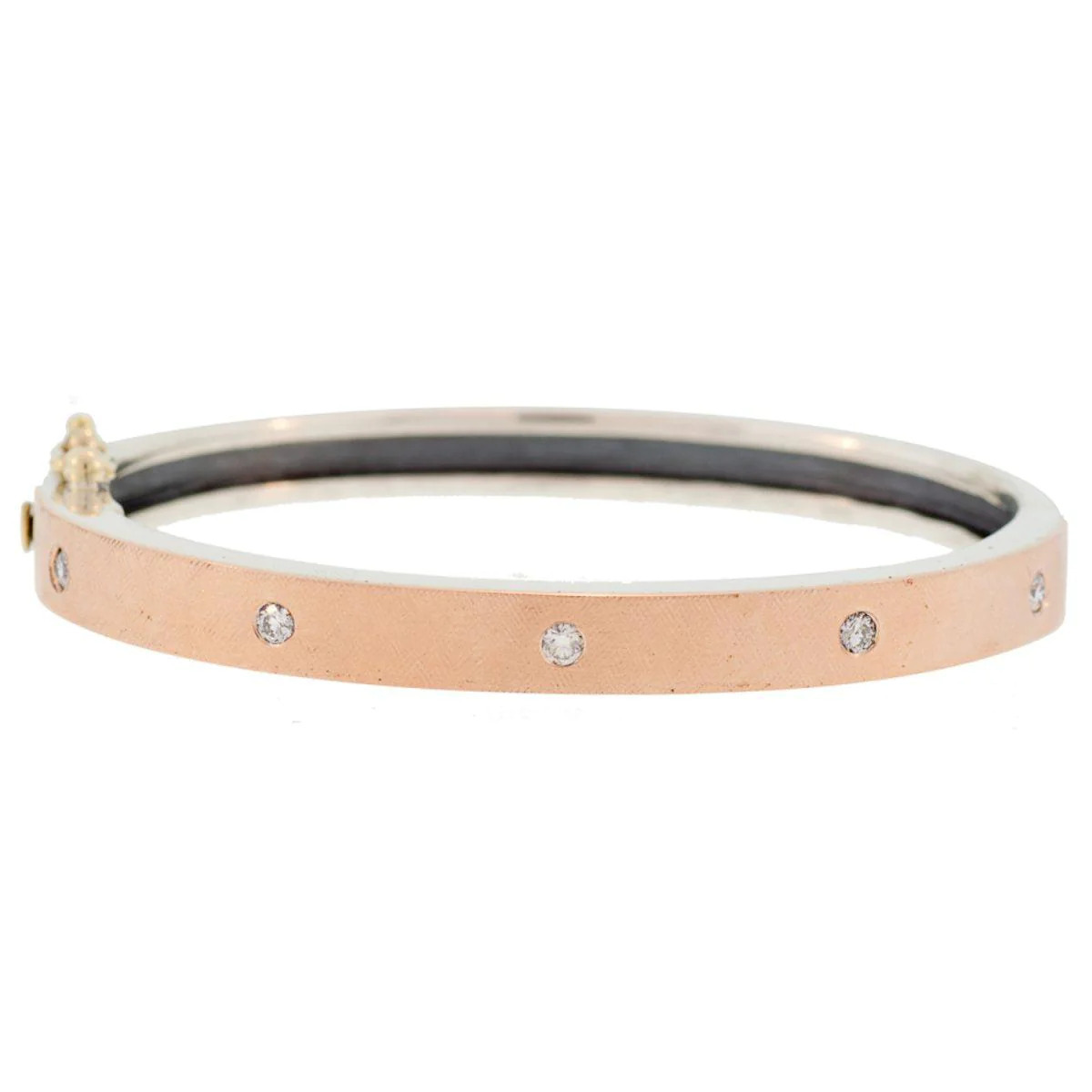 Five Diamond Rose Gold Bangle Bracelet By Rene Escobar Jewelry