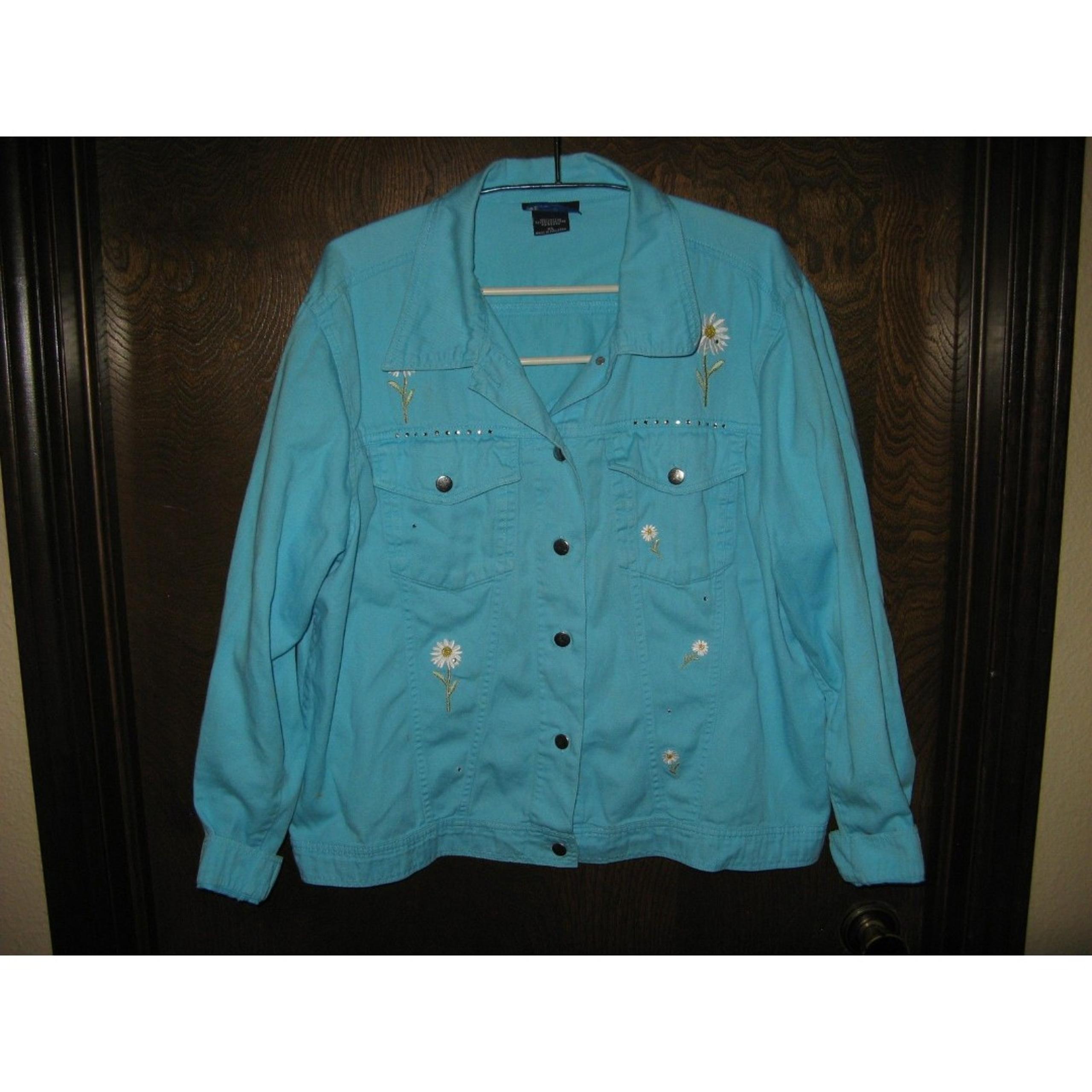 Las Olas Womens Blue Western Cowboy Embroidered Flowers Rhinestone Shirt Size XL