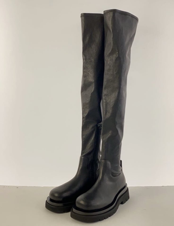 Bottega Veneta black long leather boots 37.5