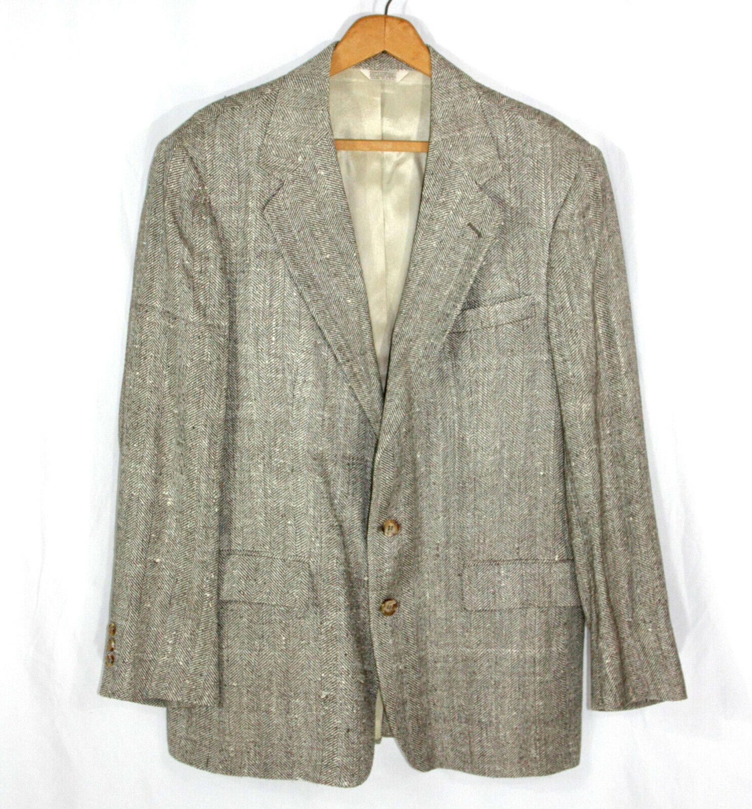 Vintage John Blair Herringbone Tweed Two Button Blazer Dinner Jacket L 1990s