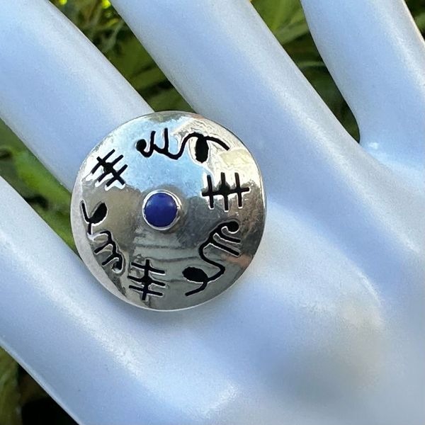 Lapis Petroglyph Native American Sterling Silver Ring - Unique Handcrafted Desig