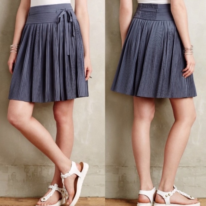 Anthro Leifsdottir Capella Pleated A-Line Swing Skirt Slate Blue Gray 2