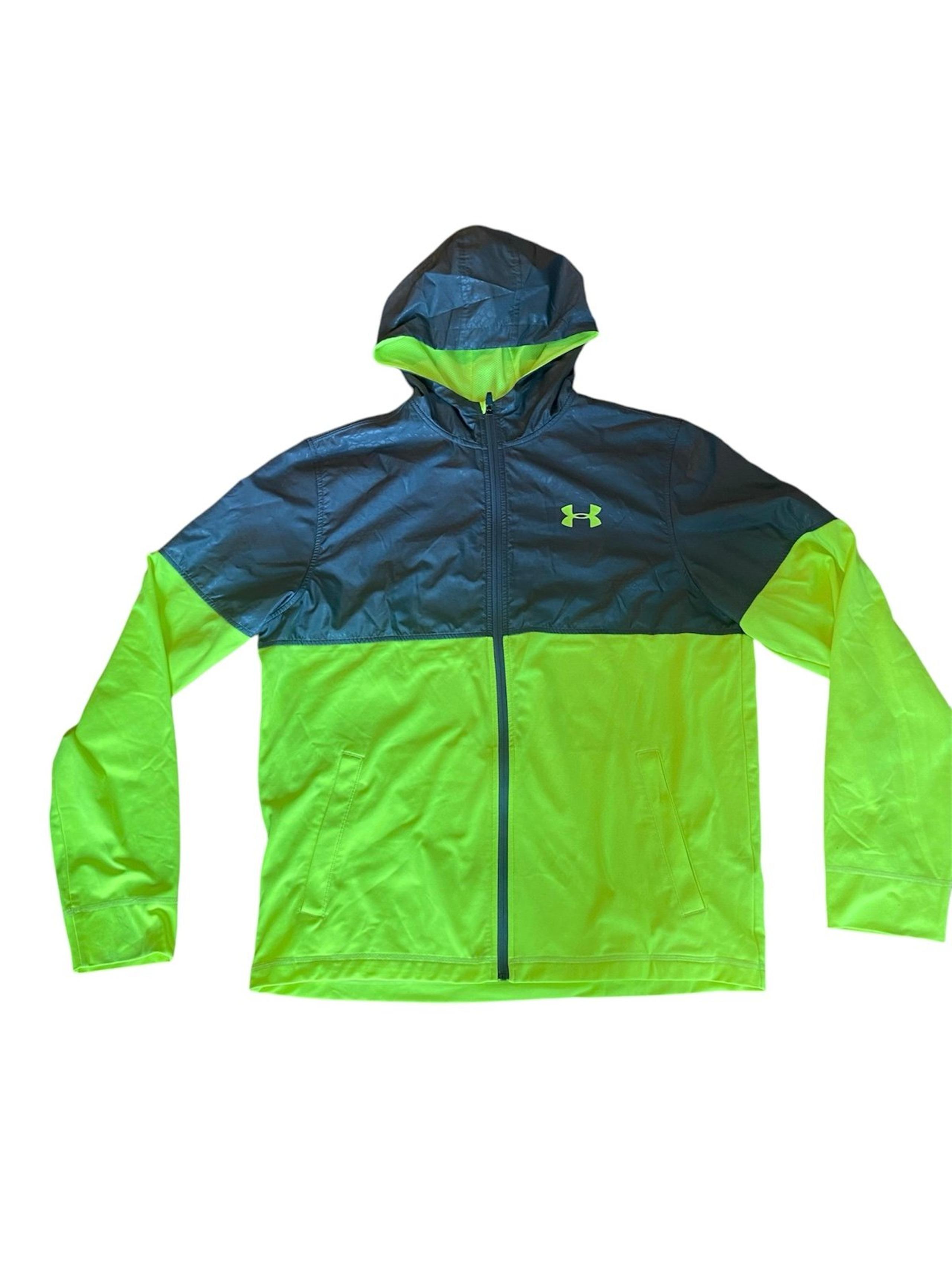 Under Armour mens wind breaker jacket size large gray & bright yellow